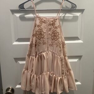 Blush Pink Embroidered Floral Taylor & Sage Flowy Baby Doll Holter Tank Top XL